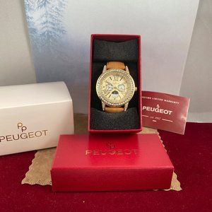 Stunning in Tan and Gold Crystal Bezel Peugeot Moonphase Watch